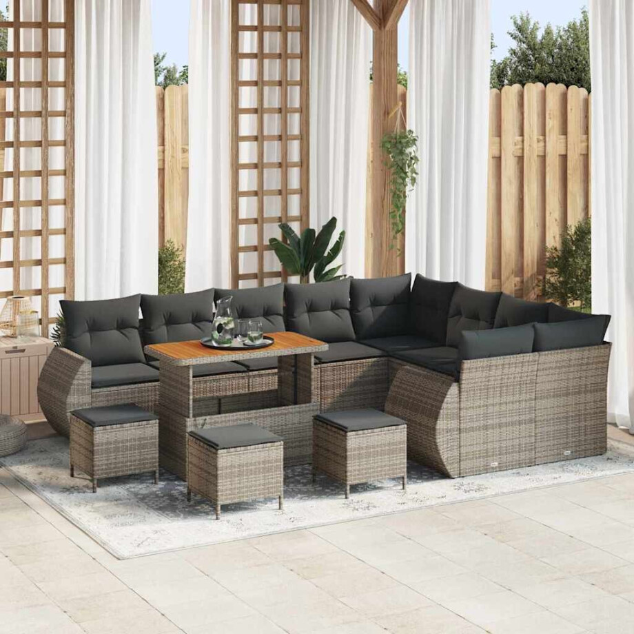 vidaXL Tuin Sofa Set met kussen met opslag 13 pcs Grijs Poly Rattan afbeelding 1