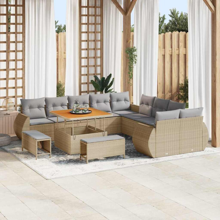 vidaXL Tuin Sofa Set met kussen met opslag 13 pcs beige en lichtgrijs vidaXL Tuin Sofa Set met kussen met opslag 13 pcs beige en lichtgrijs afbeelding 1