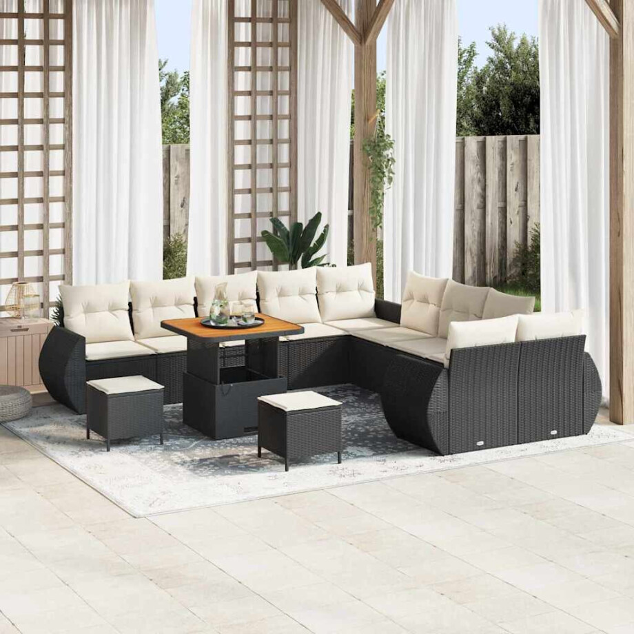 vidaXL Tuin Sofa Set met kussen met opslag 13 pcs Zwart en crème afbeelding 1