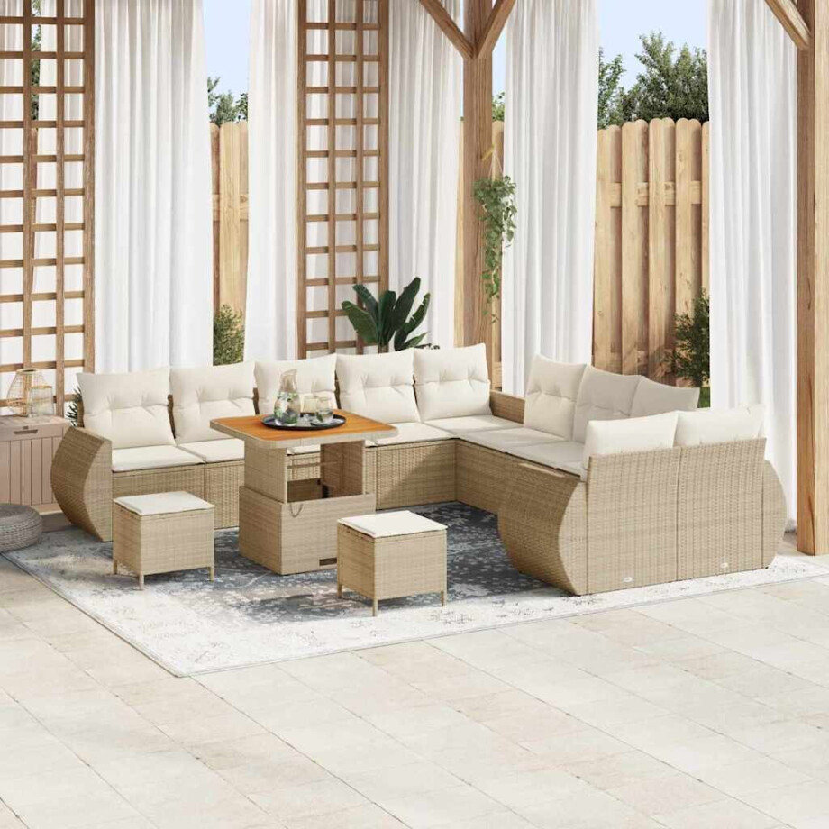 vidaXL Tuin Sofa Set met kussen 13 pcs beige en crèmekleurig afbeelding 1