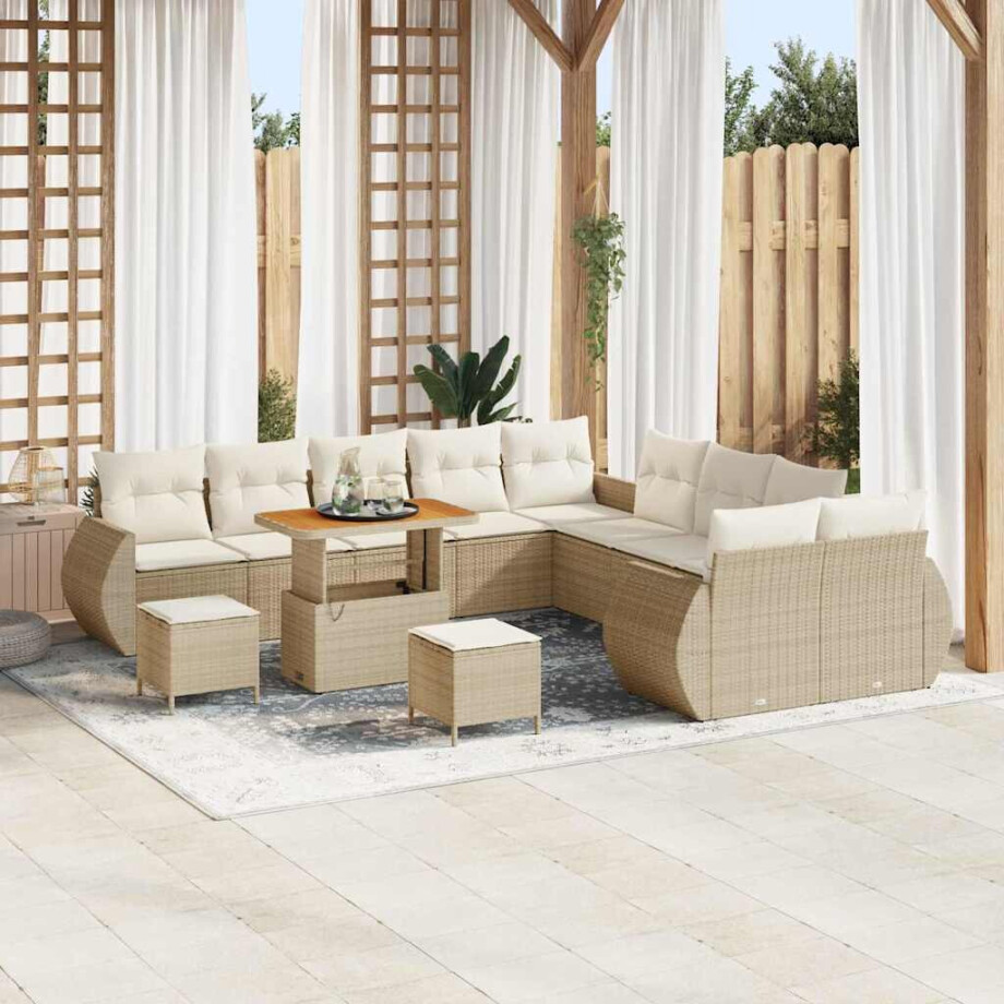 vidaXL Tuin Sofa Set met kussen 13 pcs beige en crèmekleurig afbeelding 1