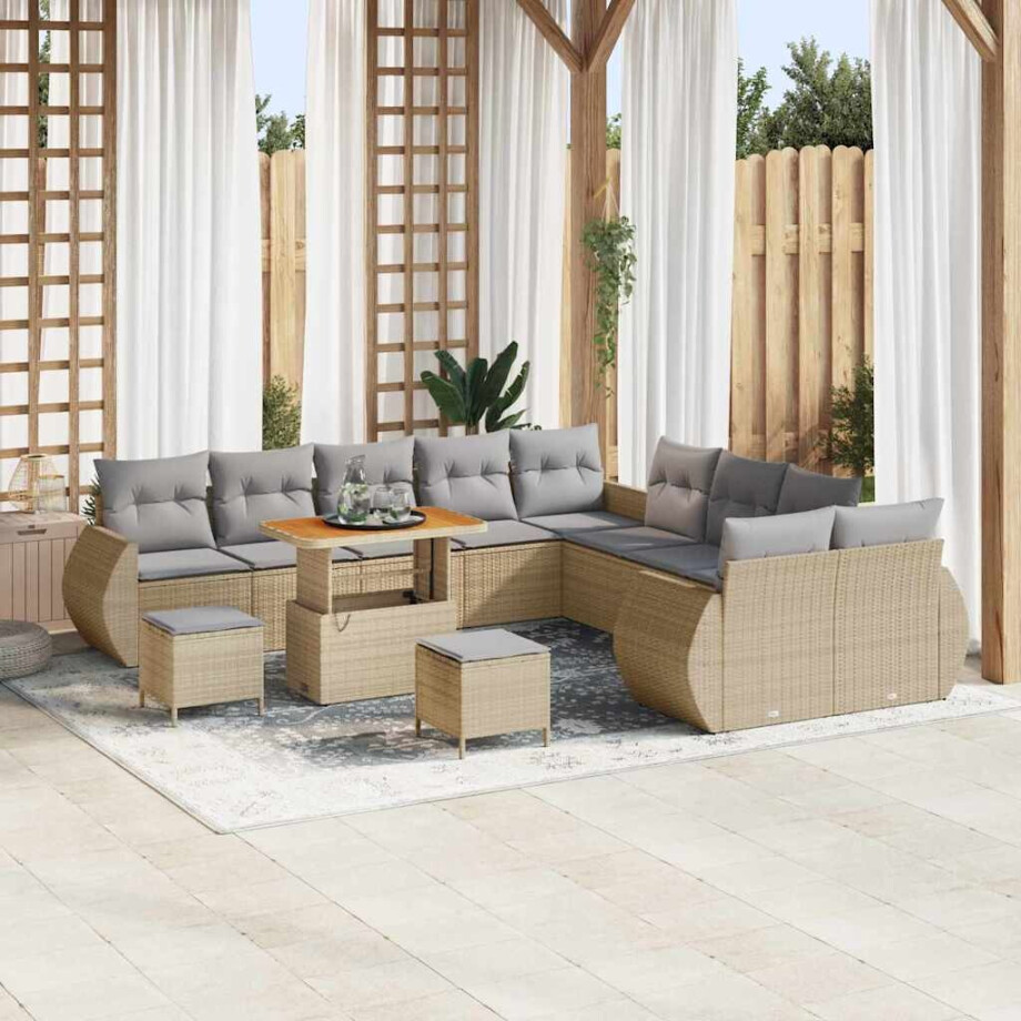 vidaXL Tuin Sofa Set met kussen met opslag 13 pcs beige en lichtgrijs vidaXL Tuin Sofa Set met kussen met opslag 13 pcs beige en lichtgrijs afbeelding 1
