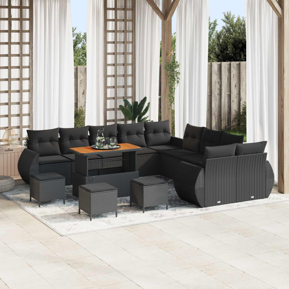 vidaXL Tuin Sofa Set 14 pcs Zwart Poly rattan en gepoedercoat staal afbeelding 1