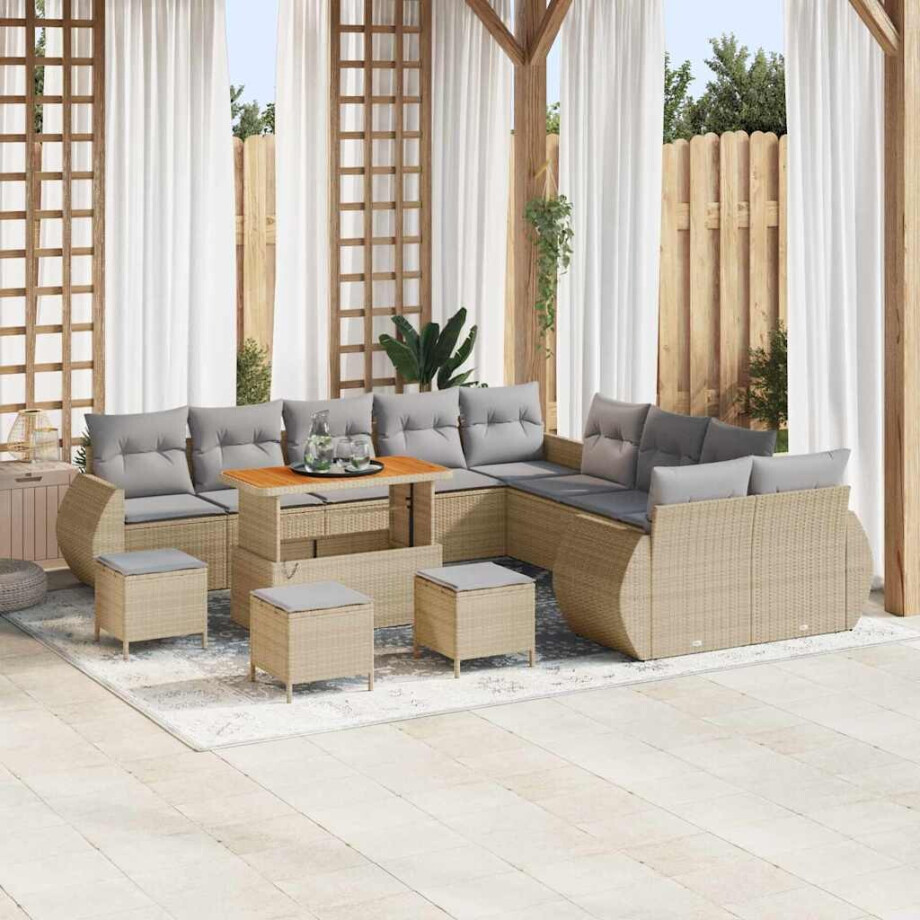 vidaXL Tuin Sofa Set met kussen met opslag 14 pcs beige en lichtgrijs vidaXL Tuin Sofa Set met kussen met opslag 14 pcs beige en lichtgrijs afbeelding 1