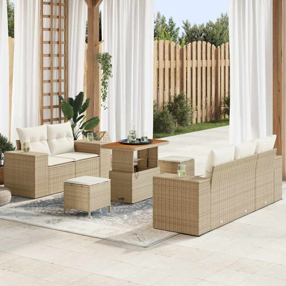 vidaXL Tuin Sofa Set met kussen 8 pcs Beige en Crème Poly Rattan afbeelding 1