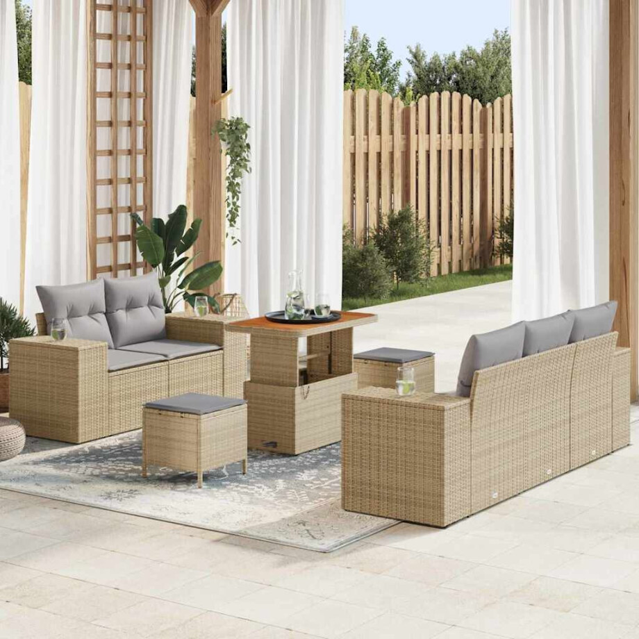 vidaXL Tuin Sofa Set met kussen 8 pcs Beige en Licht Grijs Poly Rattan vidaXL Tuin Sofa Set met kussen 8 pcs Beige en Licht Grijs Poly Rattan afbeelding 1