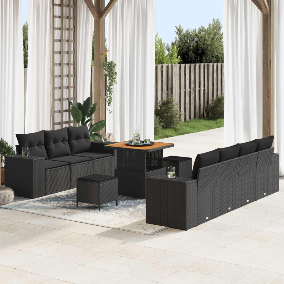 vidaXL Tuin Sofa Set met kussen met opslag 10 pcs Zwart Poly Rattan afbeelding 1