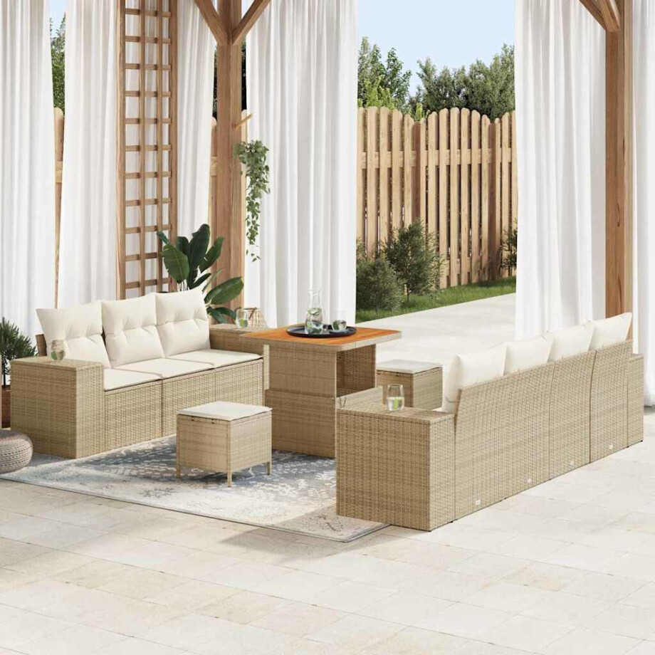 vidaXL Tuin Sofa Set met kussen 10 pcs Beige en Crème Poly Rattan afbeelding 1