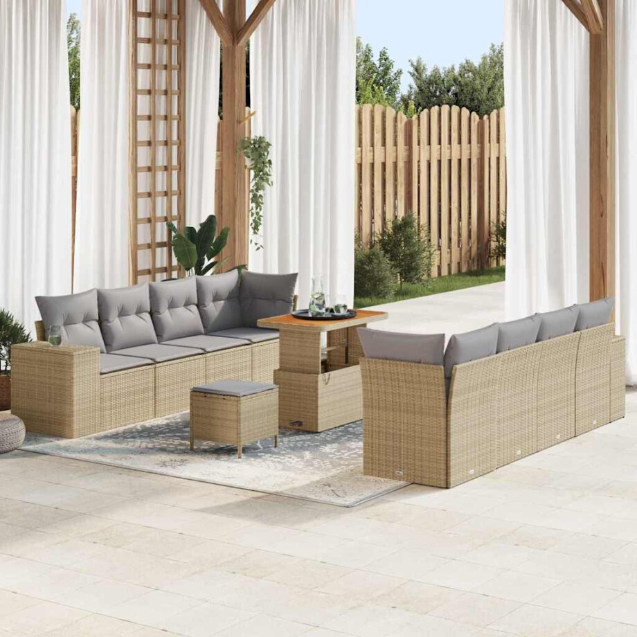 vidaXL Tuin Sofa Set 11 pcs Beige en Licht Grijs poly rattan afbeelding 1