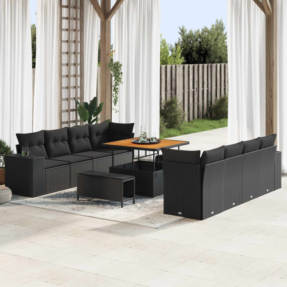 vidaXL Tuin Sofa Set met kussen met opslag 11 pcs Zwart poly rattan afbeelding 1
