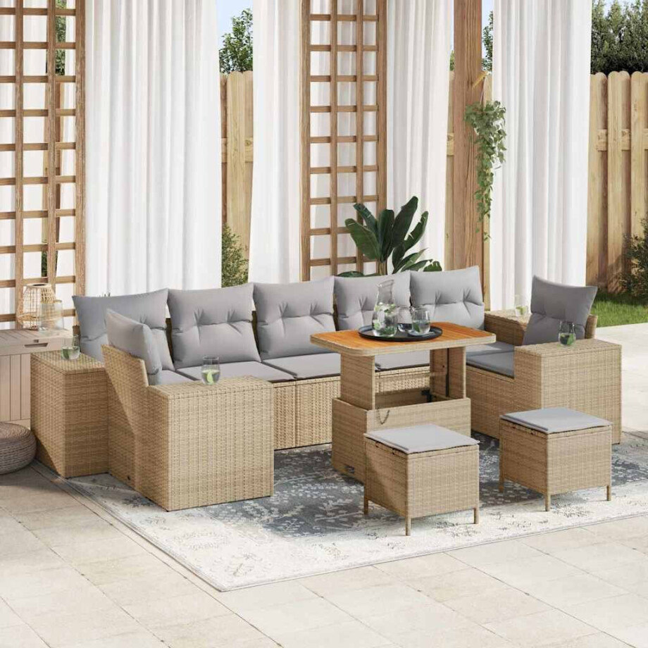 vidaXL Tuin Sofa Set met kussen met opslag 10 pcs Beige en Licht Grijs afbeelding 1