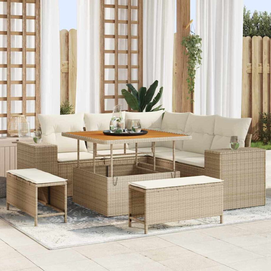 vidaXL Tuin Sofa Set met kussen met opslag 8 pcs Beige en Crème afbeelding 1