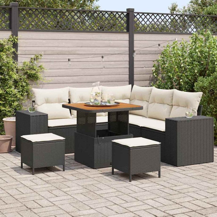 vidaXL Tuin Sofa Set met kussen met opslag 8 pcs Zwart en Crème afbeelding 1