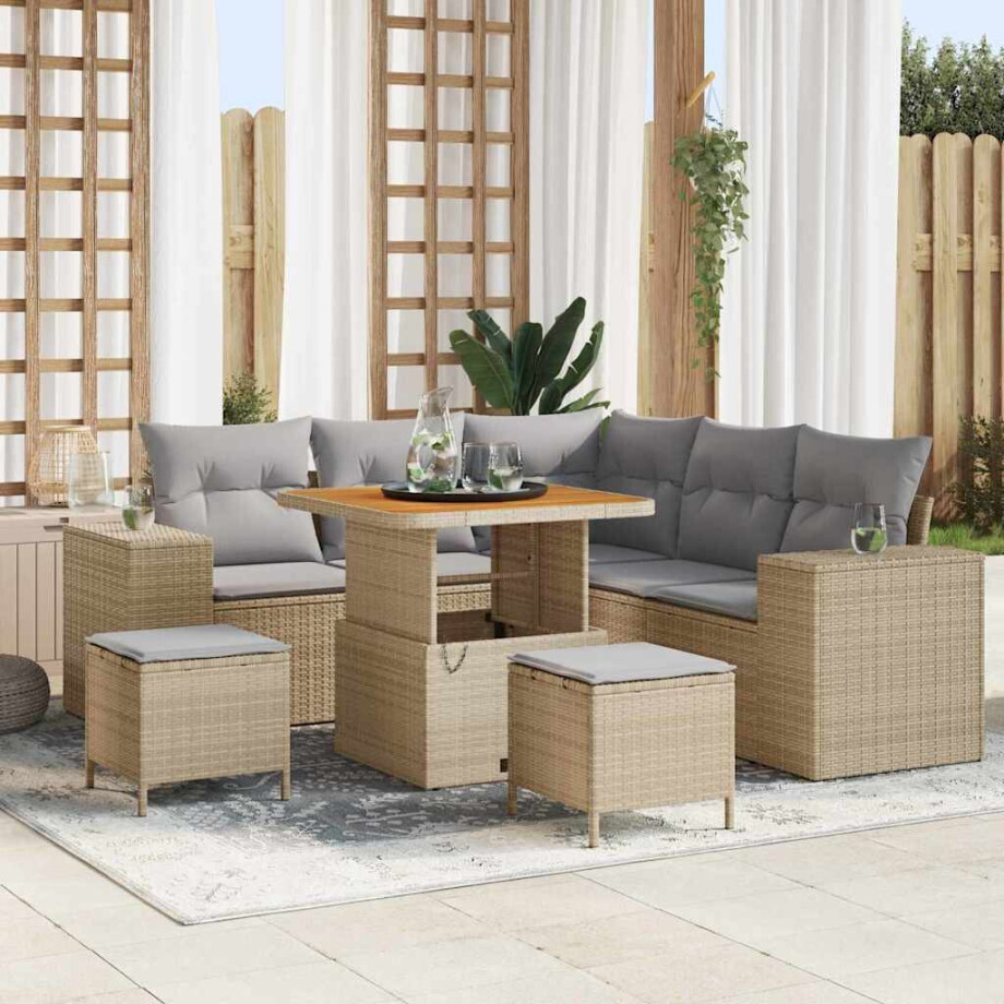 vidaXL Tuin Sofa Set met kussen 8 pcs Beige en Licht Grijs poly rattan vidaXL Tuin Sofa Set met kussen 8 pcs Beige en Licht Grijs poly rattan afbeelding 1