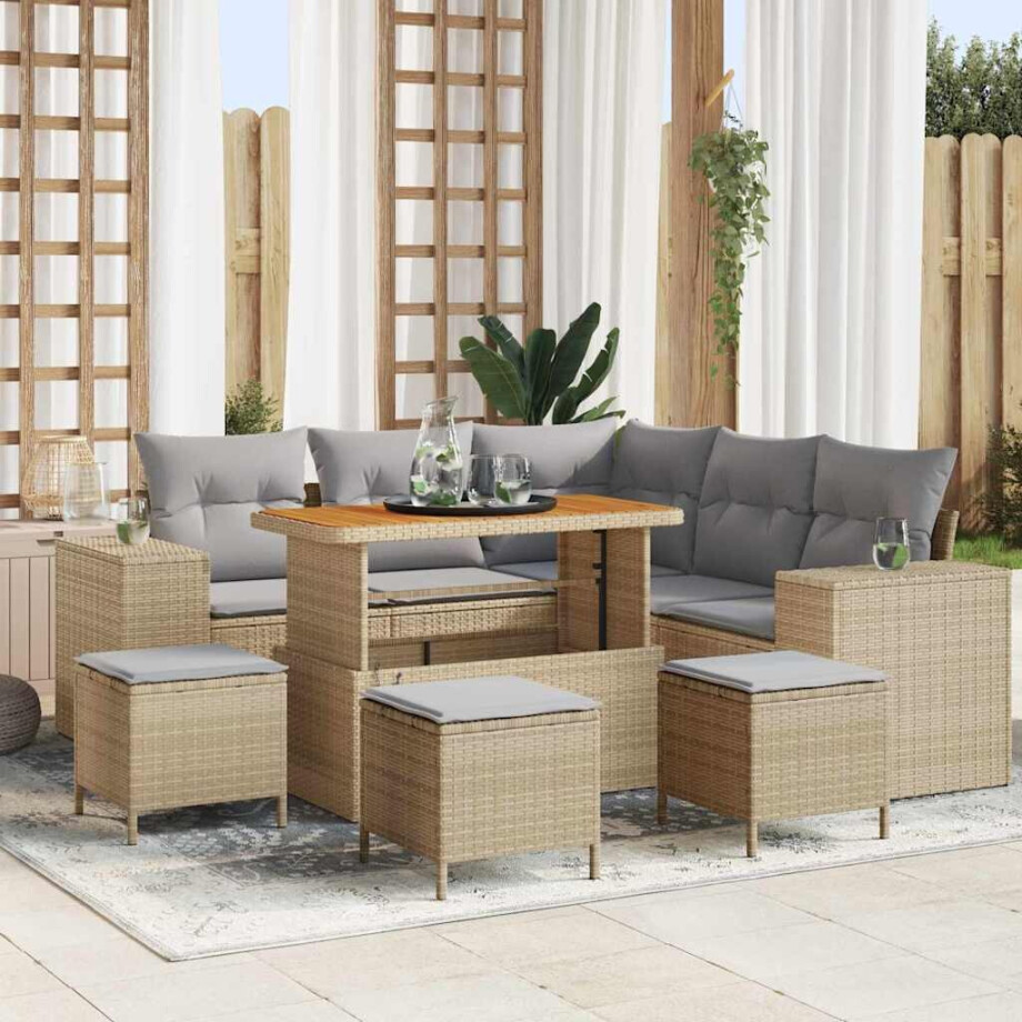 vidaXL Tuin Sofa Set met kussen 9 pcs Beige en Licht Grijs poly rattan afbeelding 1