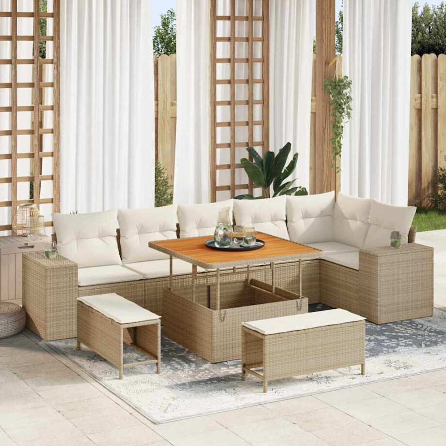 vidaXL Tuin Sofa Set met kussen 9 pcs Beige en Crème poly rattan vidaXL Tuin Sofa Set met kussen 9 pcs Beige en Crème poly rattan afbeelding 1