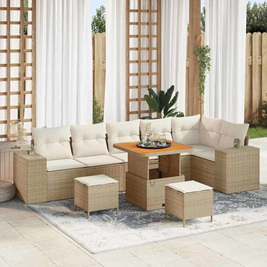 vidaXL Tuin Sofa Set met kussen 9 pcs Beige en Crème poly rattan vidaXL Tuin Sofa Set met kussen 9 pcs Beige en Crème poly rattan afbeelding 1