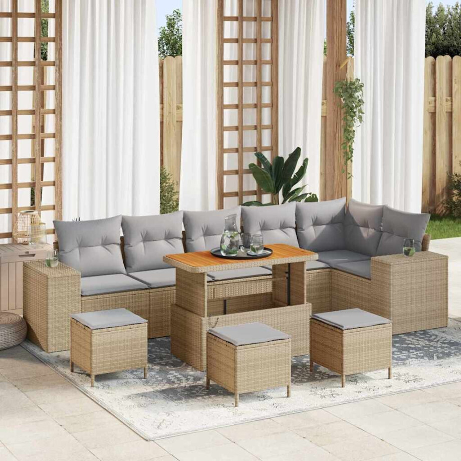 vidaXL Tuin Sofa Set 10 pcs Beige en Licht Grijs poly rattan afbeelding 1