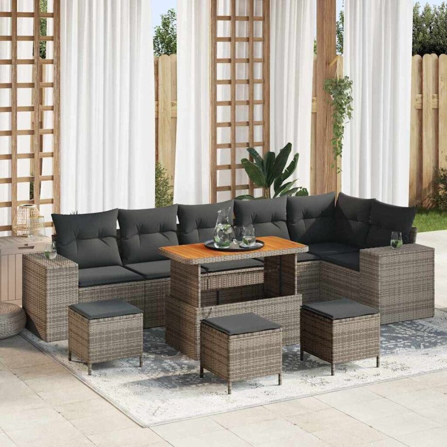 vidaXL Tuin Sofa Set met kussen 10 pcs Grijs poly rattan afbeelding 1