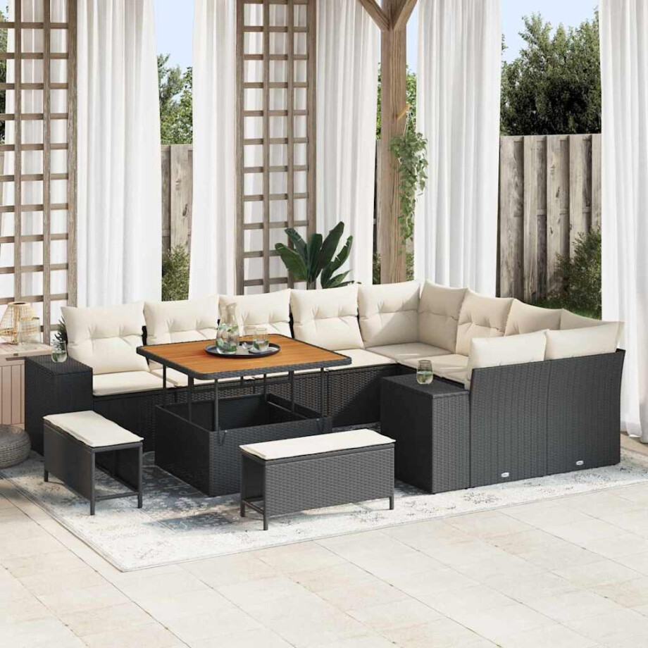 vidaXL Tuin Sofa Set met kussen met opslag 12 pcs Zwart en Crème vidaXL Tuin Sofa Set met kussen met opslag 12 pcs Zwart en Crème afbeelding 1