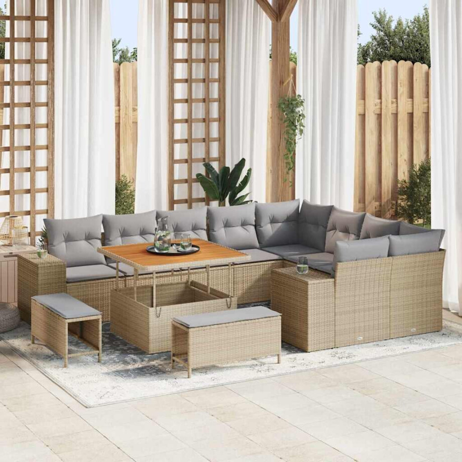 vidaXL Tuin Sofa Set met kussen met opslag 12 pcs Beige en Licht Grijs vidaXL Tuin Sofa Set met kussen met opslag 12 pcs Beige en Licht Grijs afbeelding 1