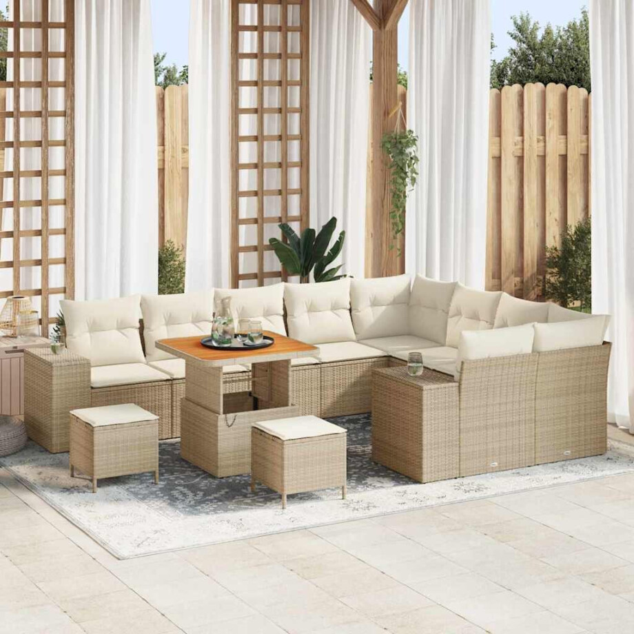 vidaXL Tuin Sofa Set met kussen met opslag 12 pcs Beige en Crème vidaXL Tuin Sofa Set met kussen met opslag 12 pcs Beige en Crème afbeelding 1