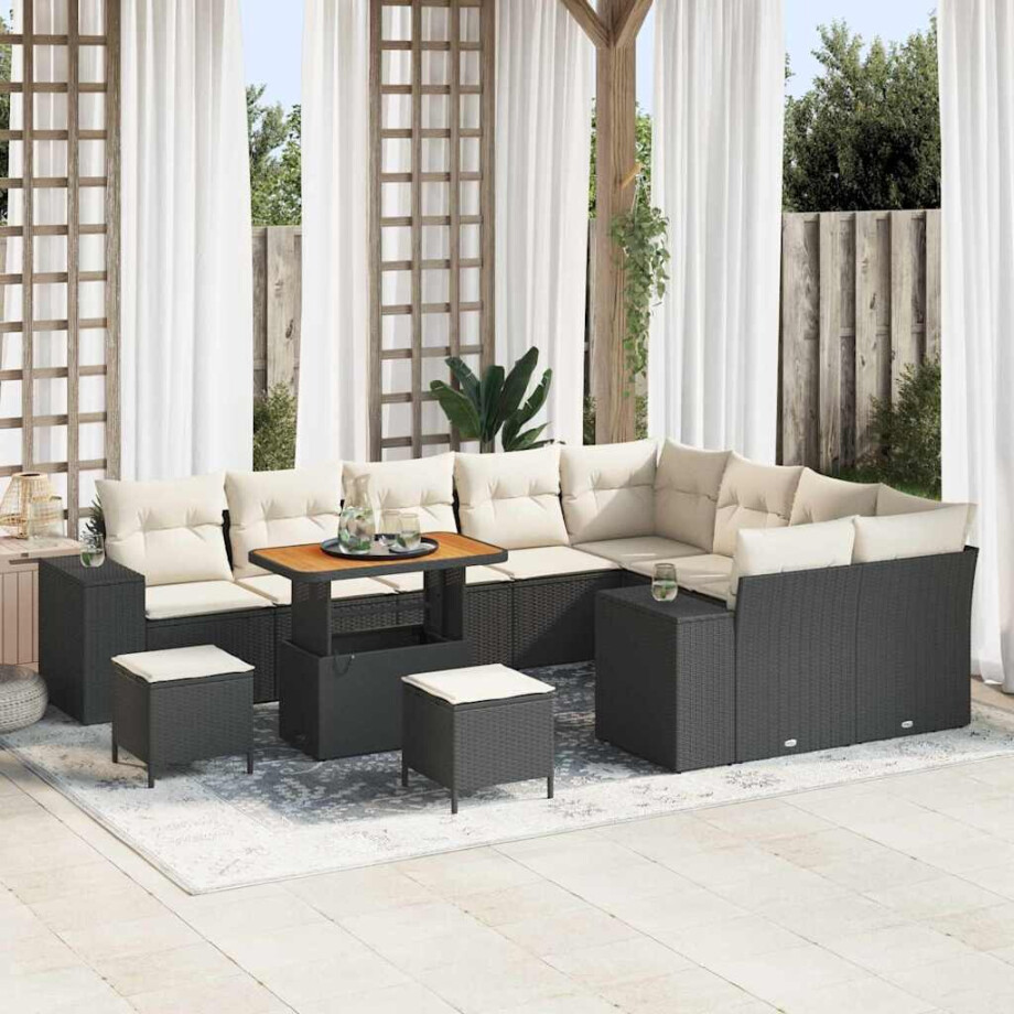 vidaXL Tuin Sofa Set met kussen met opslag 12 pcs Zwart en Crème vidaXL Tuin Sofa Set met kussen met opslag 12 pcs Zwart en Crème afbeelding 1