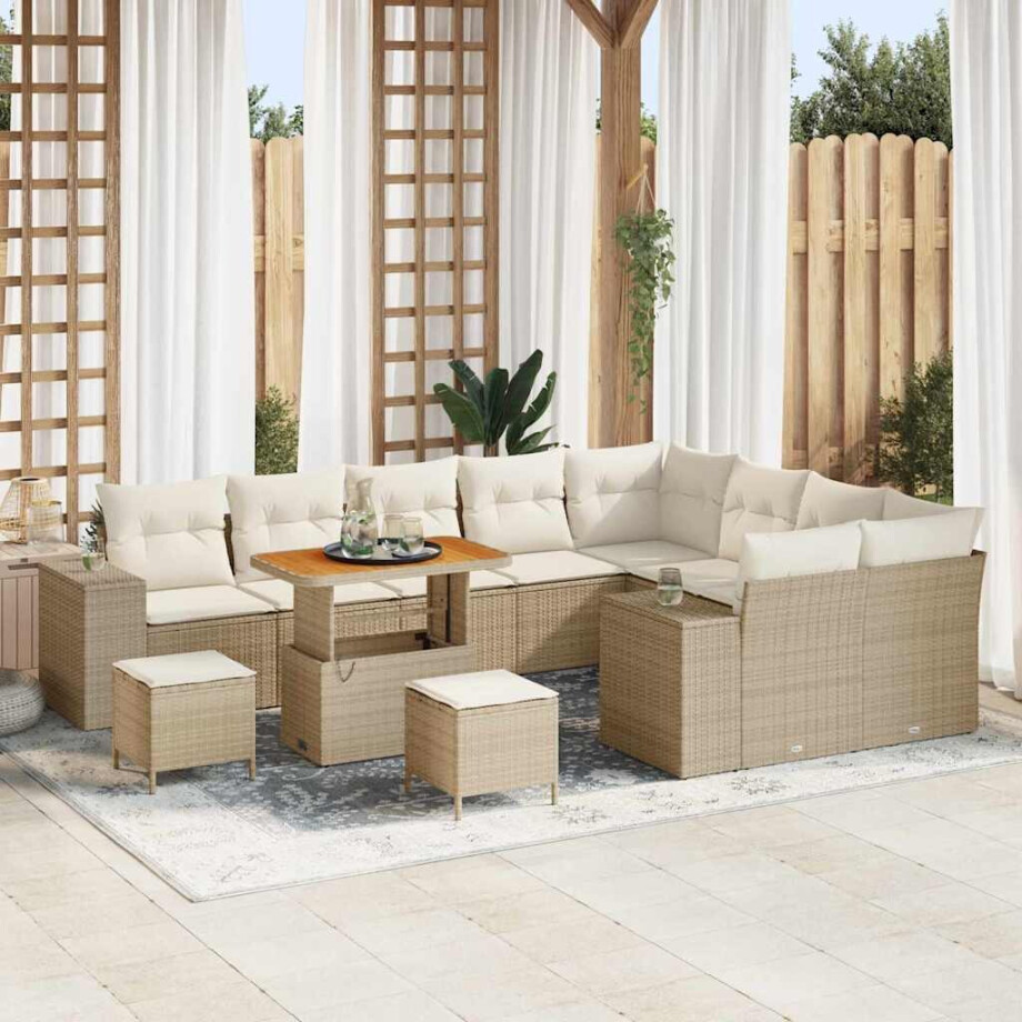 vidaXL Tuin Sofa Set met kussen met opslag 12 pcs Beige en Crème afbeelding 1