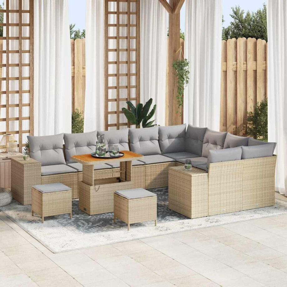 vidaXL Tuin Sofa Set met kussen met opslag 12 pcs Beige en Licht Grijs vidaXL Tuin Sofa Set met kussen met opslag 12 pcs Beige en Licht Grijs afbeelding 1
