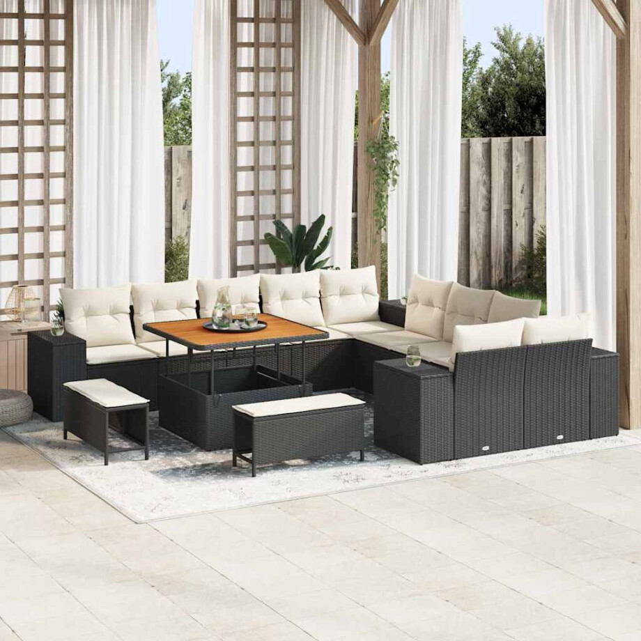 vidaXL Tuin Sofa Set met kussen 13 pcs Zwart en Crème poly rattan vidaXL Tuin Sofa Set met kussen 13 pcs Zwart en Crème poly rattan afbeelding 1