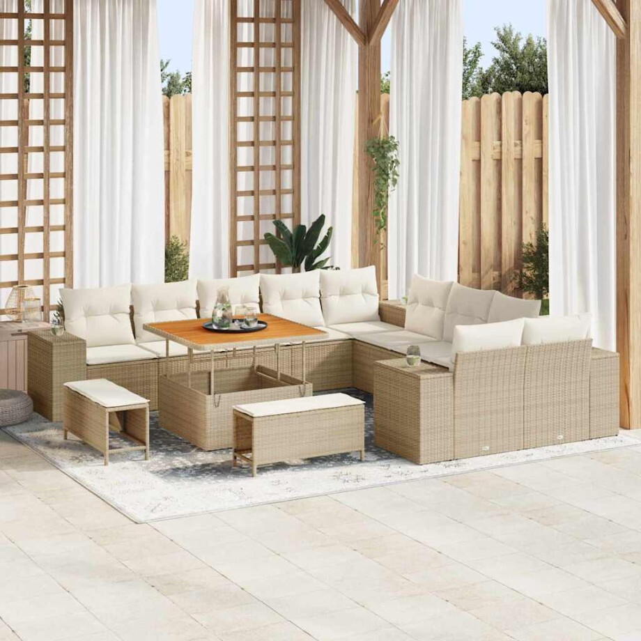 vidaXL Tuin Sofa Set met kussen 13 pcs Beige en Crème poly rattan vidaXL Tuin Sofa Set met kussen 13 pcs Beige en Crème poly rattan afbeelding 1