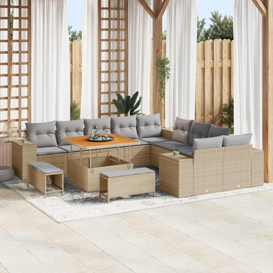 vidaXL Tuin Sofa Set 13 pcs Beige en Licht Grijs poly rattan afbeelding 1