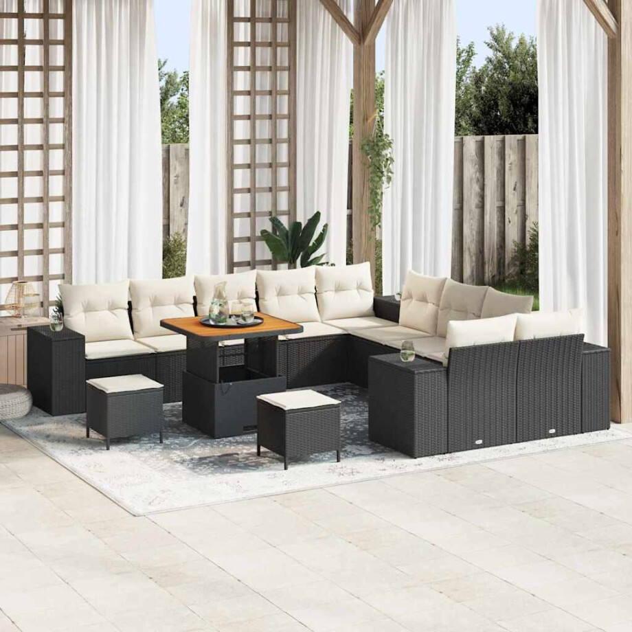 vidaXL Tuin Sofa Set met kussen 13 pcs Zwart en Crème poly rattan vidaXL Tuin Sofa Set met kussen 13 pcs Zwart en Crème poly rattan afbeelding 1