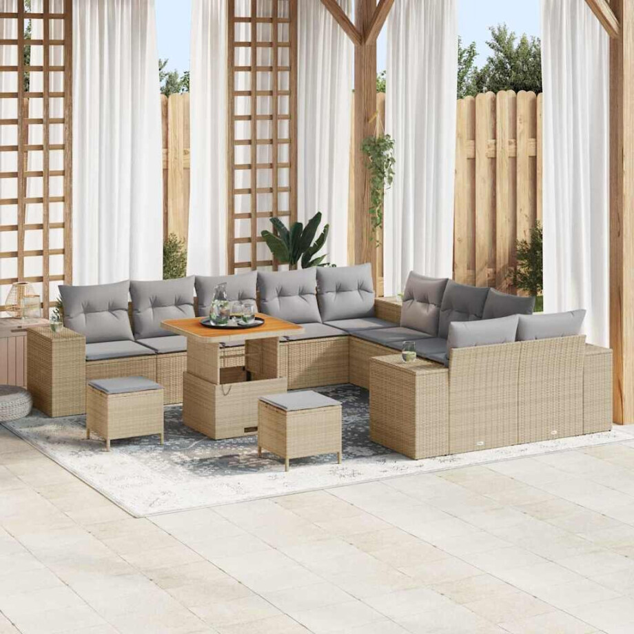 vidaXL Tuin Sofa Set 13 pcs Beige en Licht Grijs poly rattan afbeelding 1