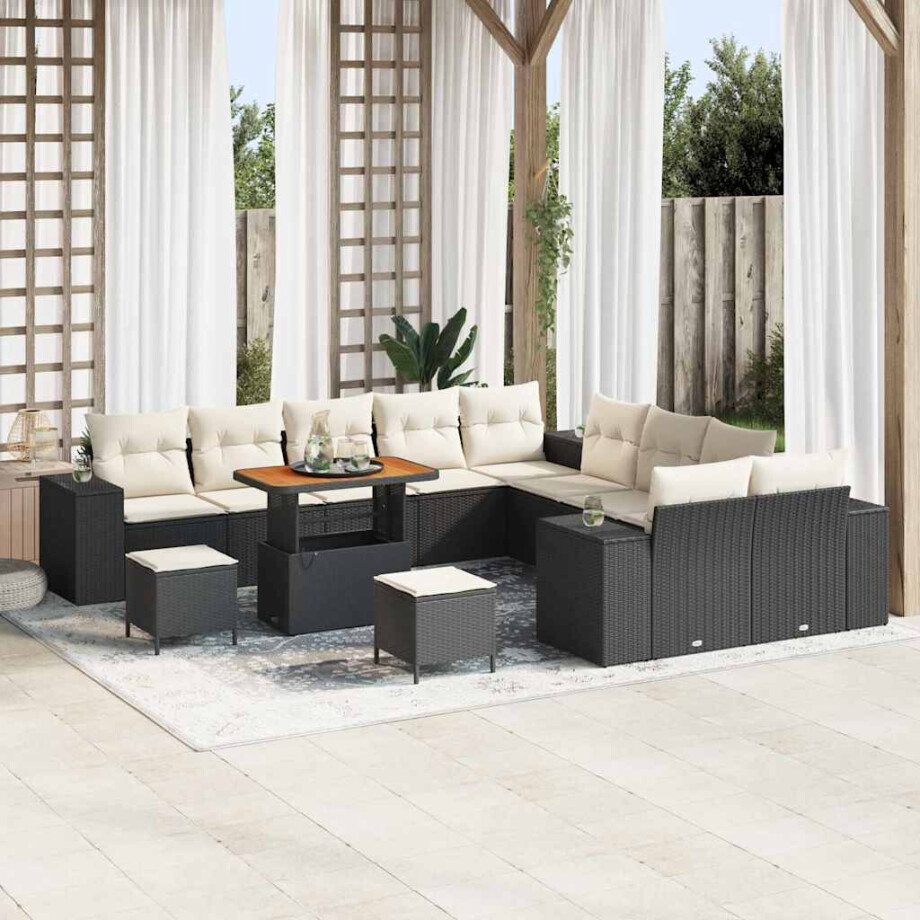 vidaXL Tuin Sofa Set met kussen 13 pcs Zwart en Crème poly rattan vidaXL Tuin Sofa Set met kussen 13 pcs Zwart en Crème poly rattan afbeelding 1