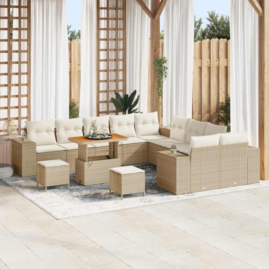 vidaXL Tuin Sofa Set met kussen 13 pcs Beige en Crème poly rattan vidaXL Tuin Sofa Set met kussen 13 pcs Beige en Crème poly rattan afbeelding 1