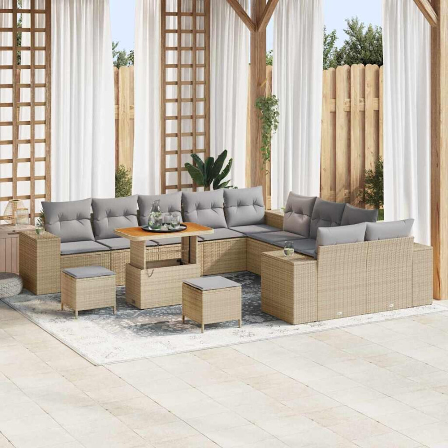 vidaXL Tuin Sofa Set 13 pcs Beige en Licht Grijs poly rattan afbeelding 1