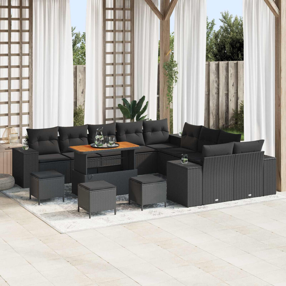 vidaXL Tuin Sofa Set met kussen 14 pcs Zwart poly rattan vidaXL Tuin Sofa Set met kussen 14 pcs Zwart poly rattan afbeelding 1