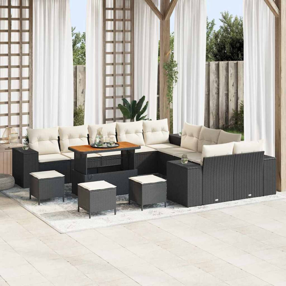 vidaXL Tuin Sofa Set met kussen 14 pcs Zwart en Crème poly rattan vidaXL Tuin Sofa Set met kussen 14 pcs Zwart en Crème poly rattan afbeelding 1