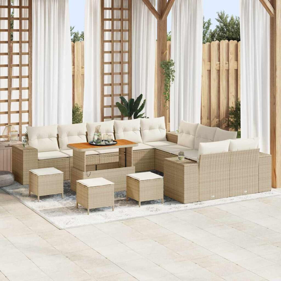 vidaXL Tuin Sofa Set met kussen 14 pcs Beige en Crème poly rattan vidaXL Tuin Sofa Set met kussen 14 pcs Beige en Crème poly rattan afbeelding 1