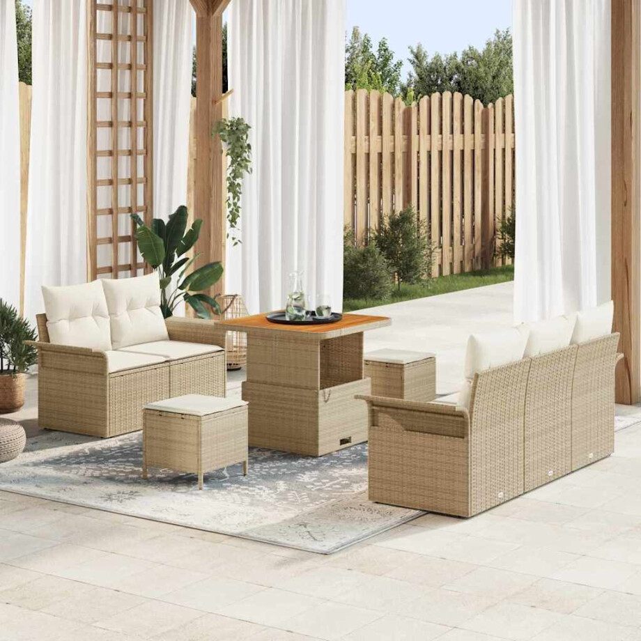 vidaXL Tuin Sofa Set met kussen met opslag 8 pcs Beige en Crème afbeelding 1