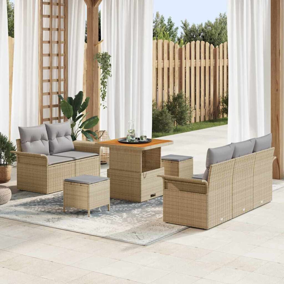 vidaXL Tuin Sofa Set met kussen met opslag 8 pcs Beige en Licht Grijs afbeelding 1