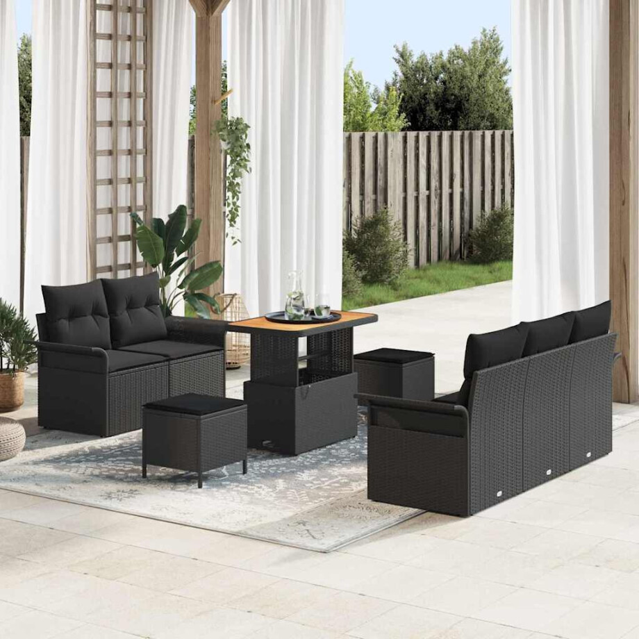 vidaXL Tuin Sofa Set met kussen met opslag met kussen 8 pcs Zwart afbeelding 1