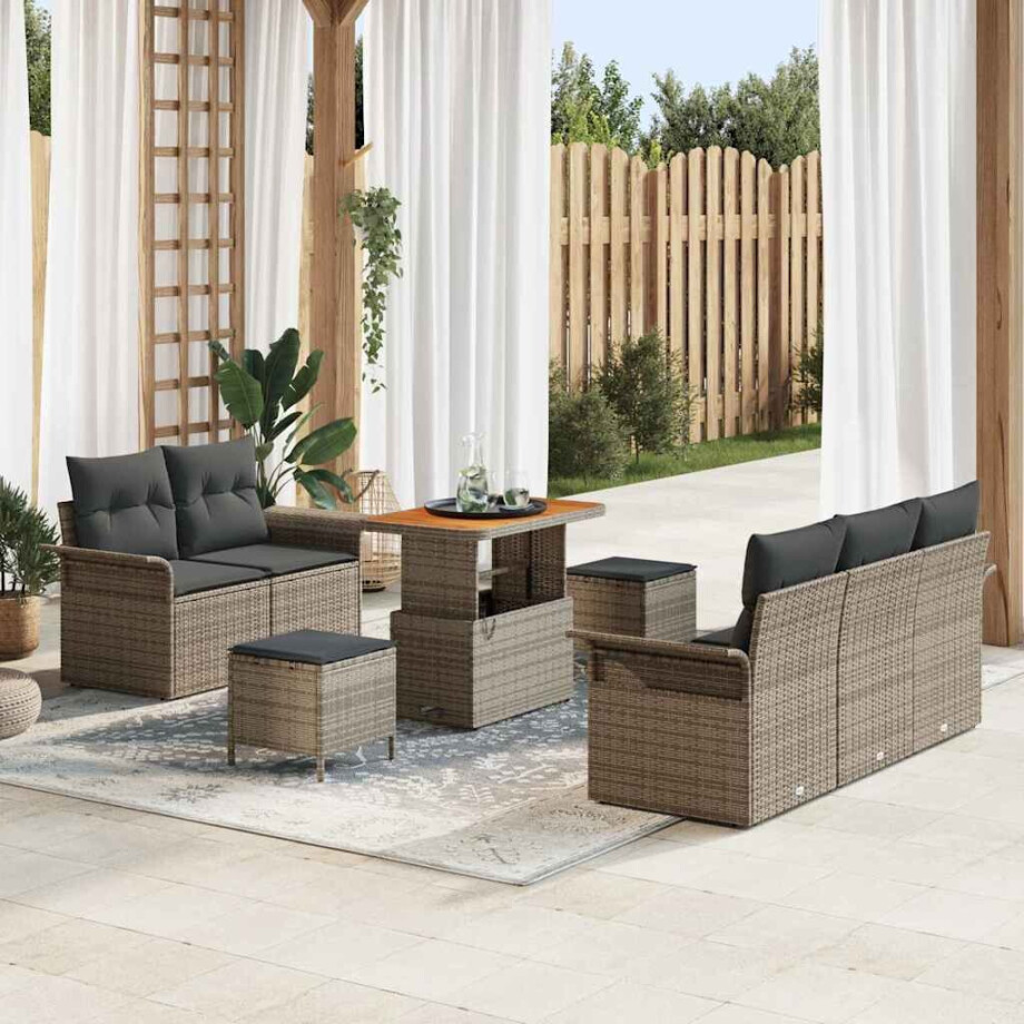 vidaXL Tuin Sofa Set met kussen met opslag met kussen 8 pcs Grijs afbeelding 1