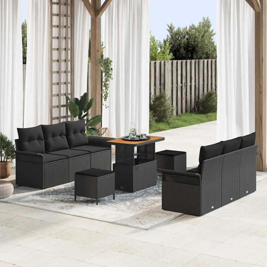 vidaXL Tuin Sofa Set met kussen met opslag met kussen 9 pcs Zwart afbeelding 1