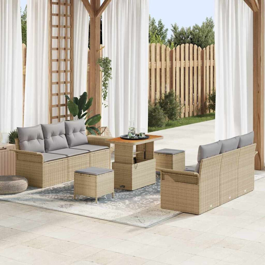 vidaXL Tuin Sofa Set met kussen met opslag 9 pcs Beige en Licht Grijs vidaXL Tuin Sofa Set met kussen met opslag 9 pcs Beige en Licht Grijs afbeelding 1