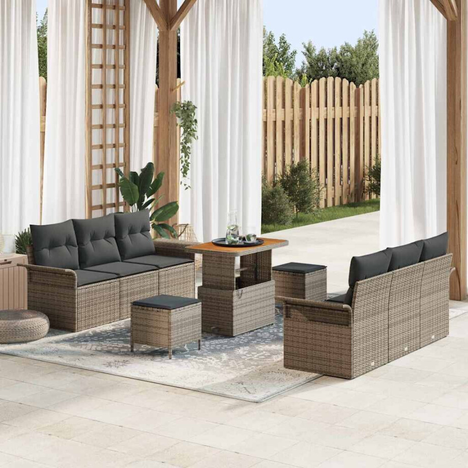 vidaXL Tuin Sofa Set met kussen met opslag met kussen 9 pcs Grijs afbeelding 1