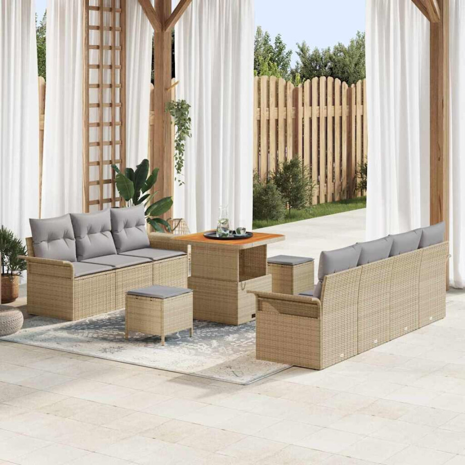 vidaXL Tuin Sofa Set met kussen met opslag 10 pcs Beige en Licht Grijs afbeelding 1