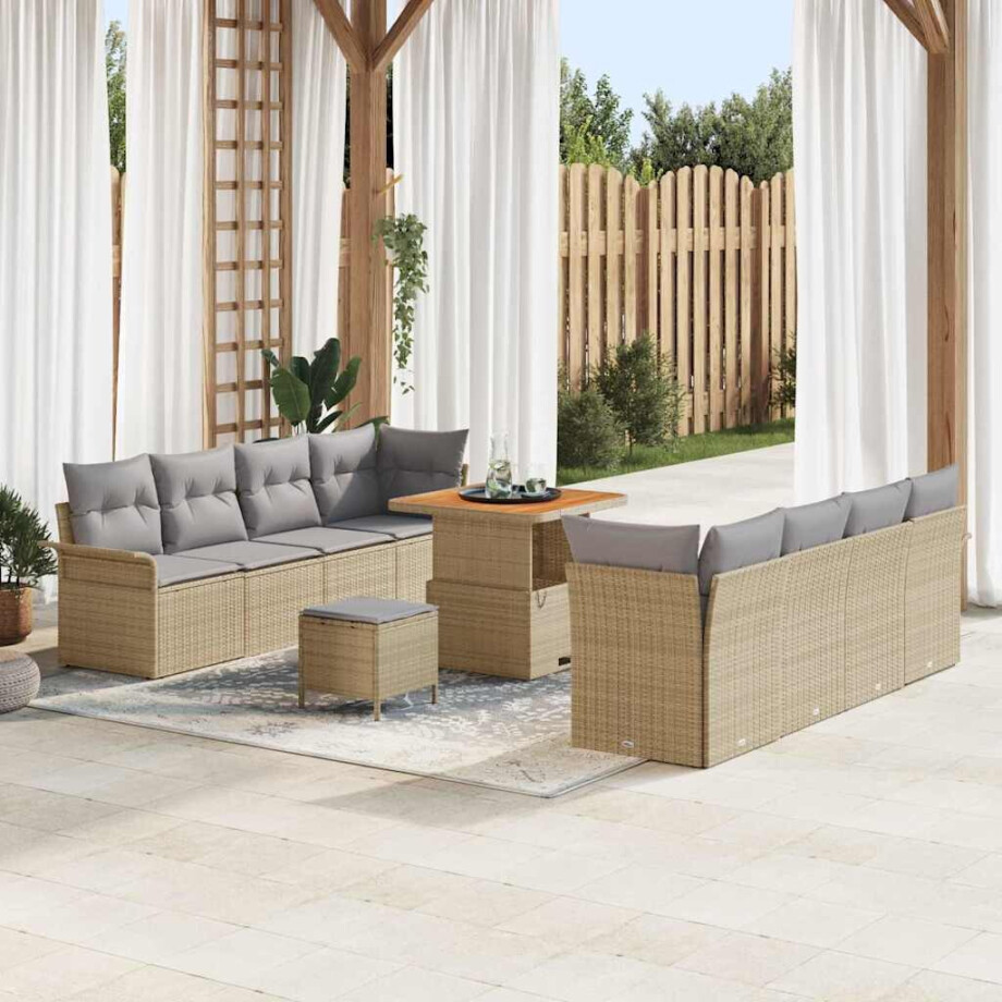 vidaXL Tuin Sofa Set met kussen Beige en Licht Grijs 80 x 80 x 71 cm afbeelding 1