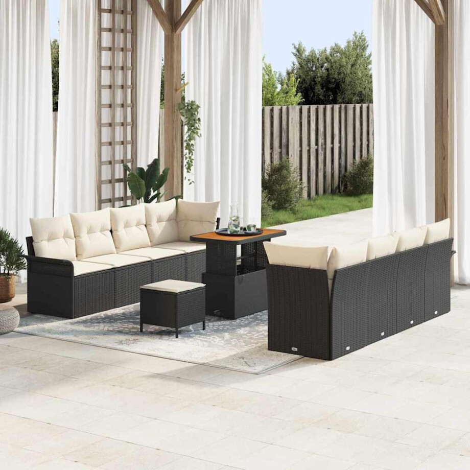 vidaXL Tuin Sofa Set met kussen Zwart en Crème 90 x 55 x 71 cm afbeelding 1